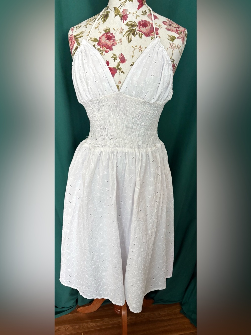 White Eyelet Smocked Waist Sundress